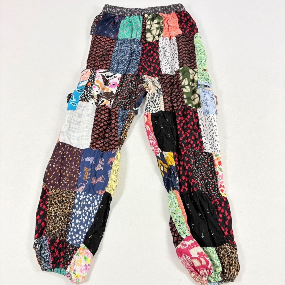 Boho Hippie Pants Womens XS/S Wide Leg Ankle Cargo Pocket Harem India Patchwork - Picture 7 of 12